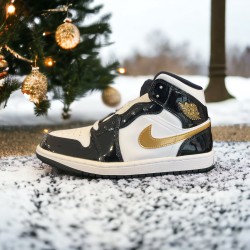 Jordan 1 Mid Patent Black/White/Gold